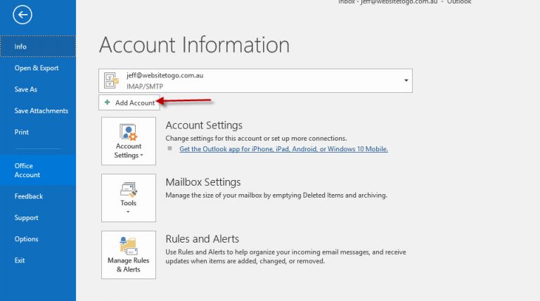 add email account in outlook 2016